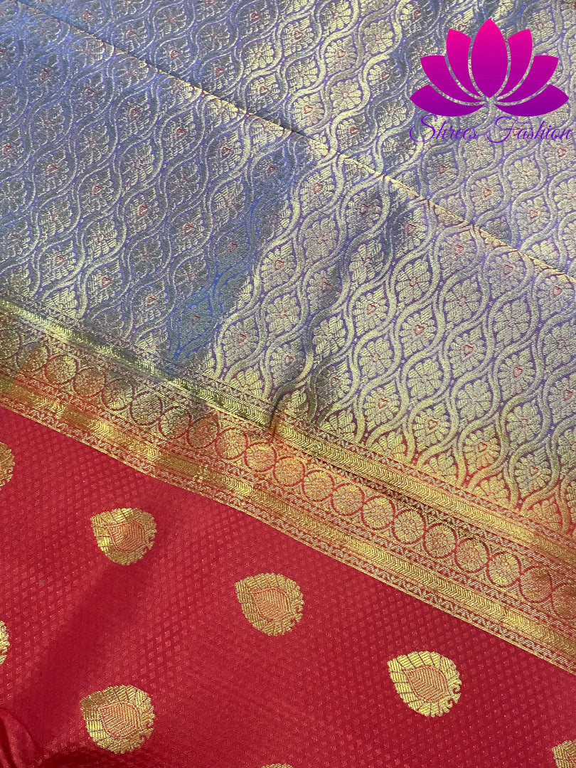 Red with Violet Colour Gold Zari Design Kanchipuram Silk Saree - Shrees  Fashion Australia