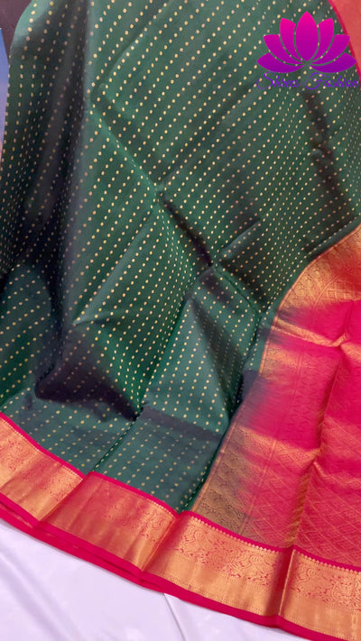 Bottle Green With Red Colour Combinations Dotted Design Kanchipuram Silk Saree - Shrees  Fashion Australia