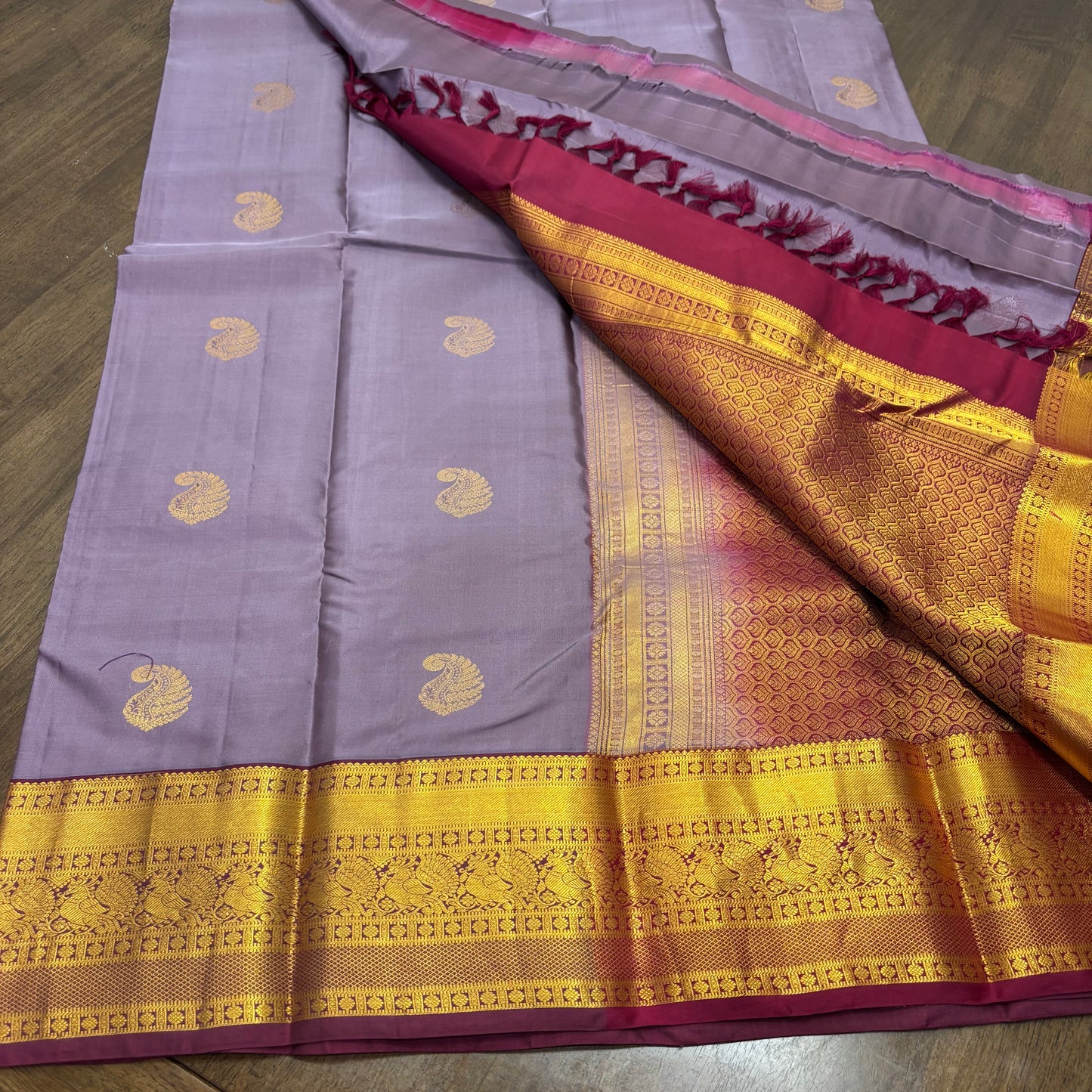 Elegant Pastel Purple and Maroon Kanchipuram Silk Saree