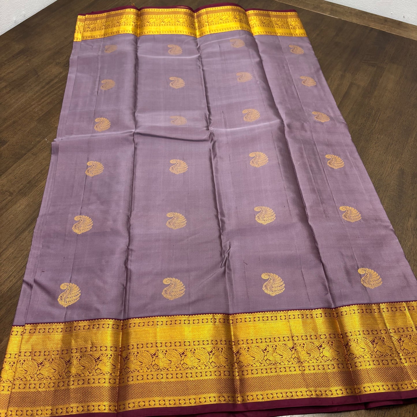 Elegant Pastel Purple and Maroon Kanchipuram Silk Saree