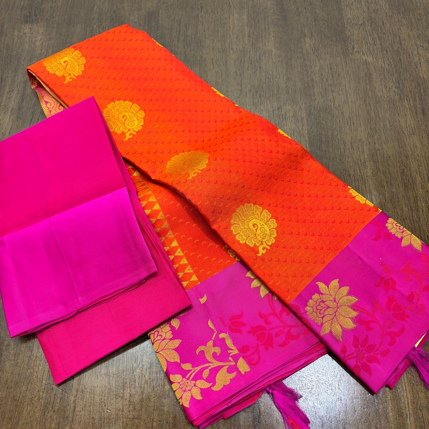 Radiant Orange and Magenta Kanchipuram Silk Saree