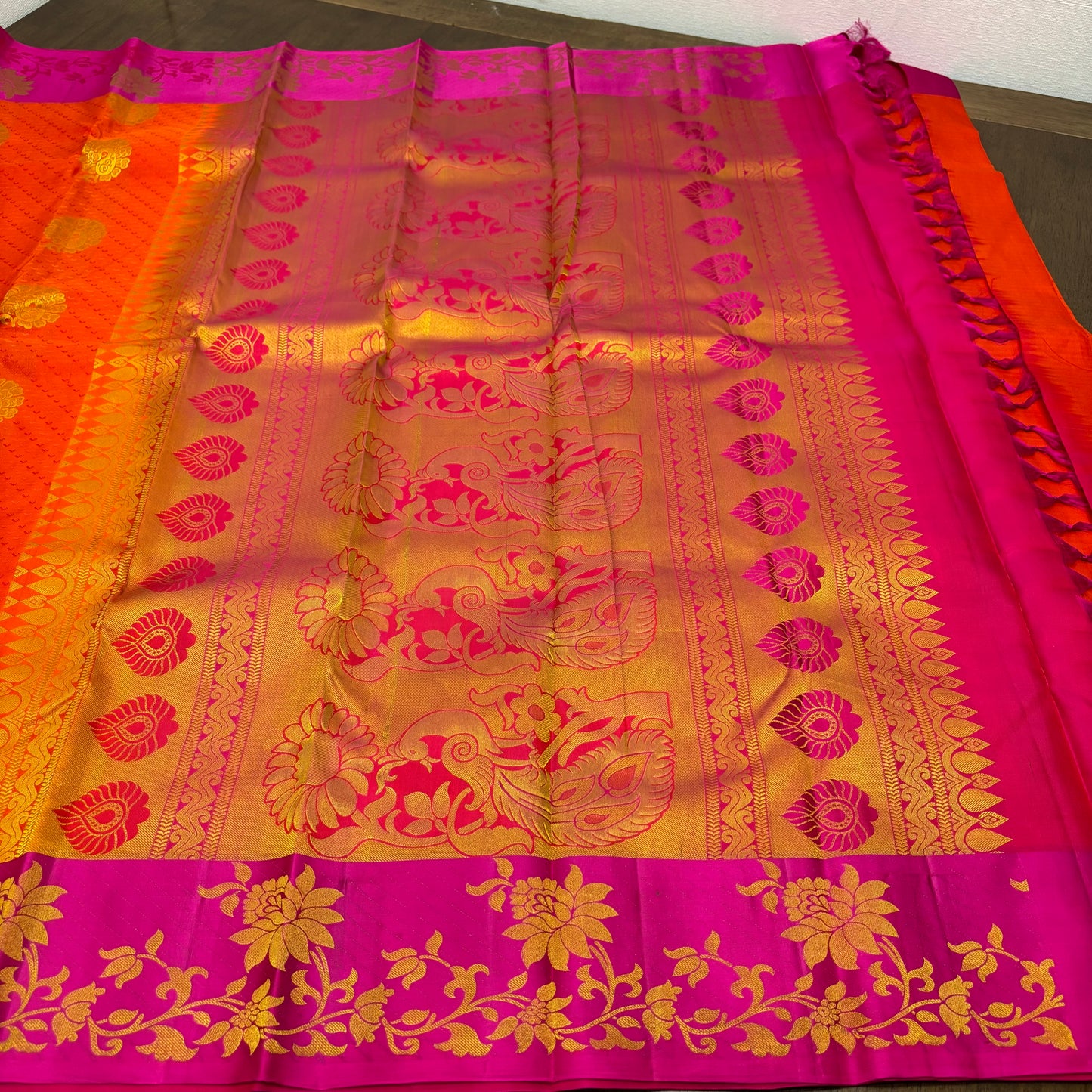 Radiant Orange and Magenta Kanchipuram Silk Saree