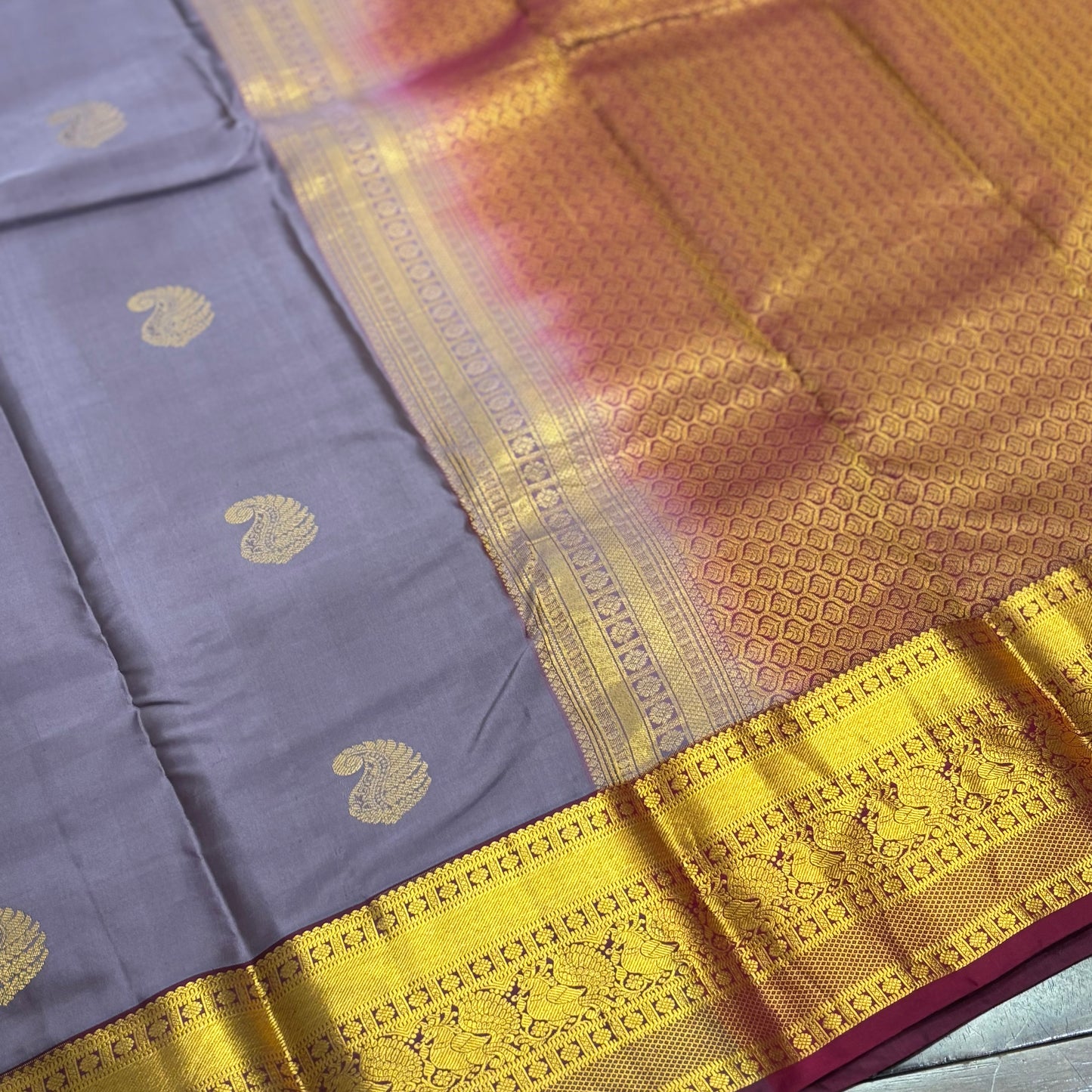 Elegant Pastel Purple and Maroon Kanchipuram Silk Saree