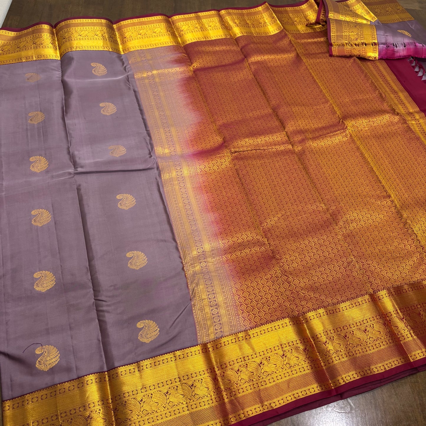 Elegant Pastel Purple and Maroon Kanchipuram Silk Saree