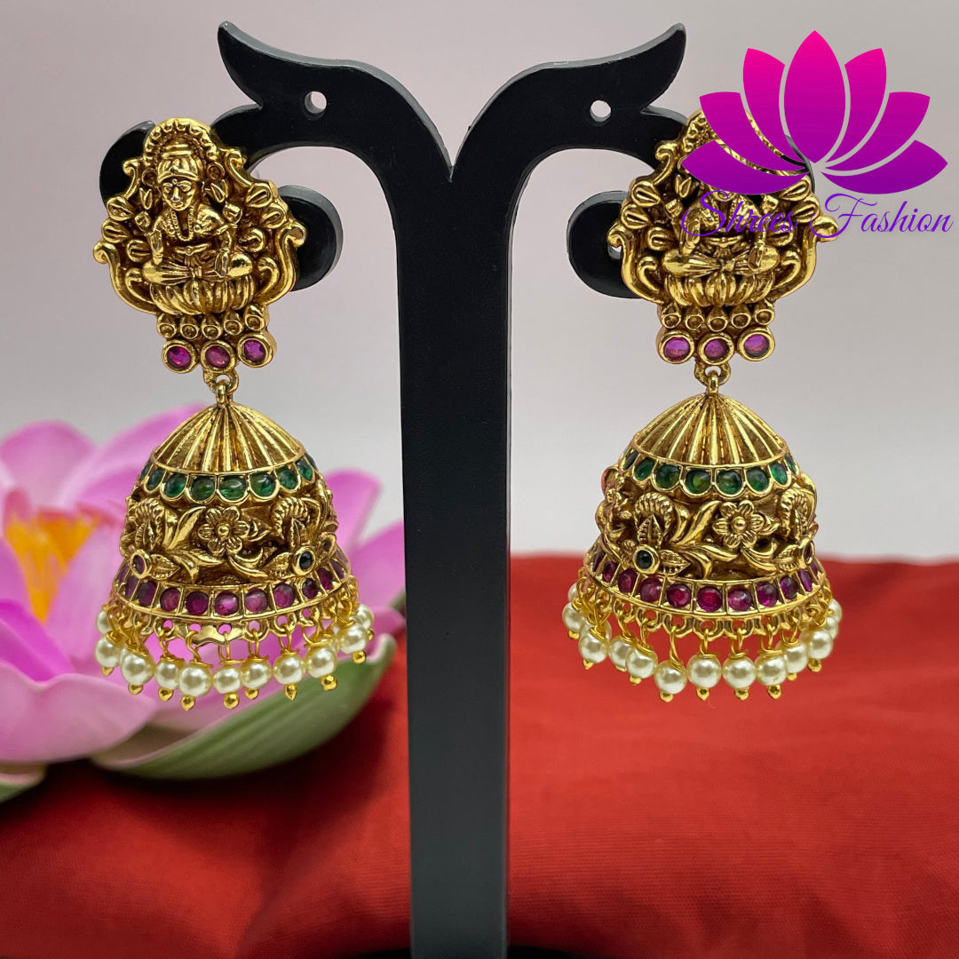 Serenely Divine: Beautiful Matte Finish Temple Design Jhumka