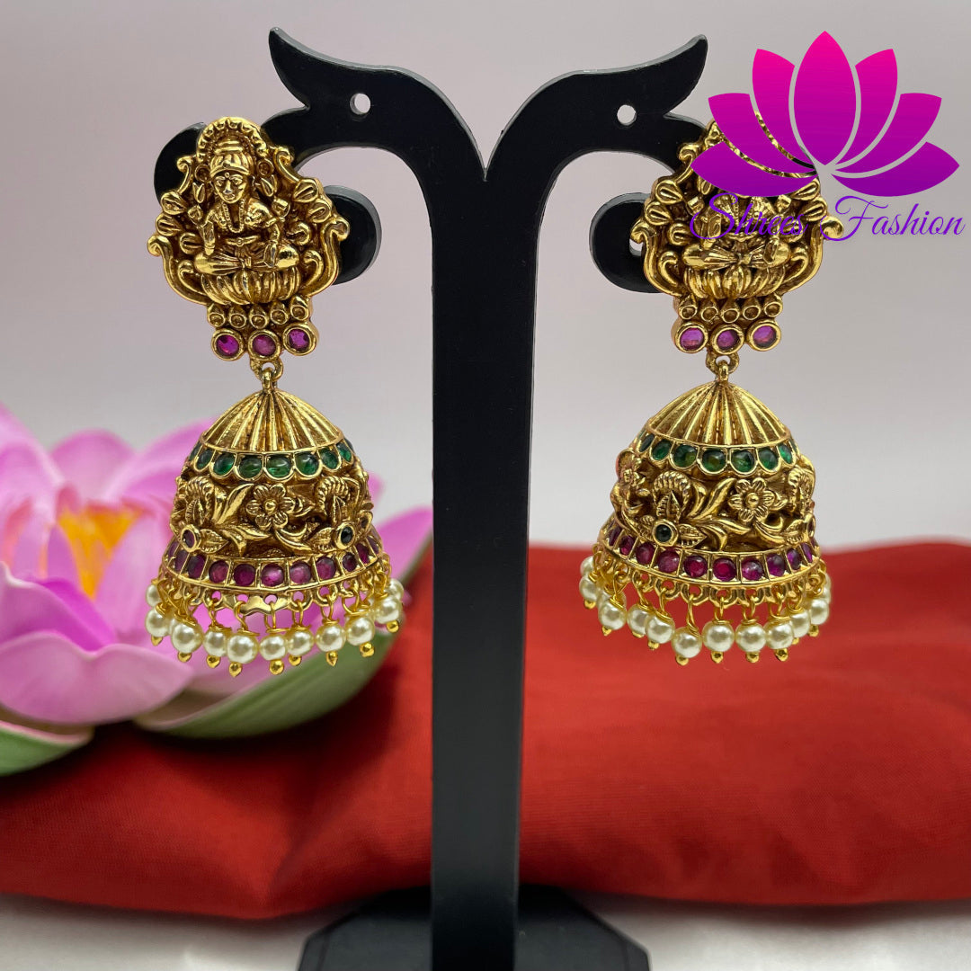 Serenely Divine: Beautiful Matte Finish Temple Design Jhumka