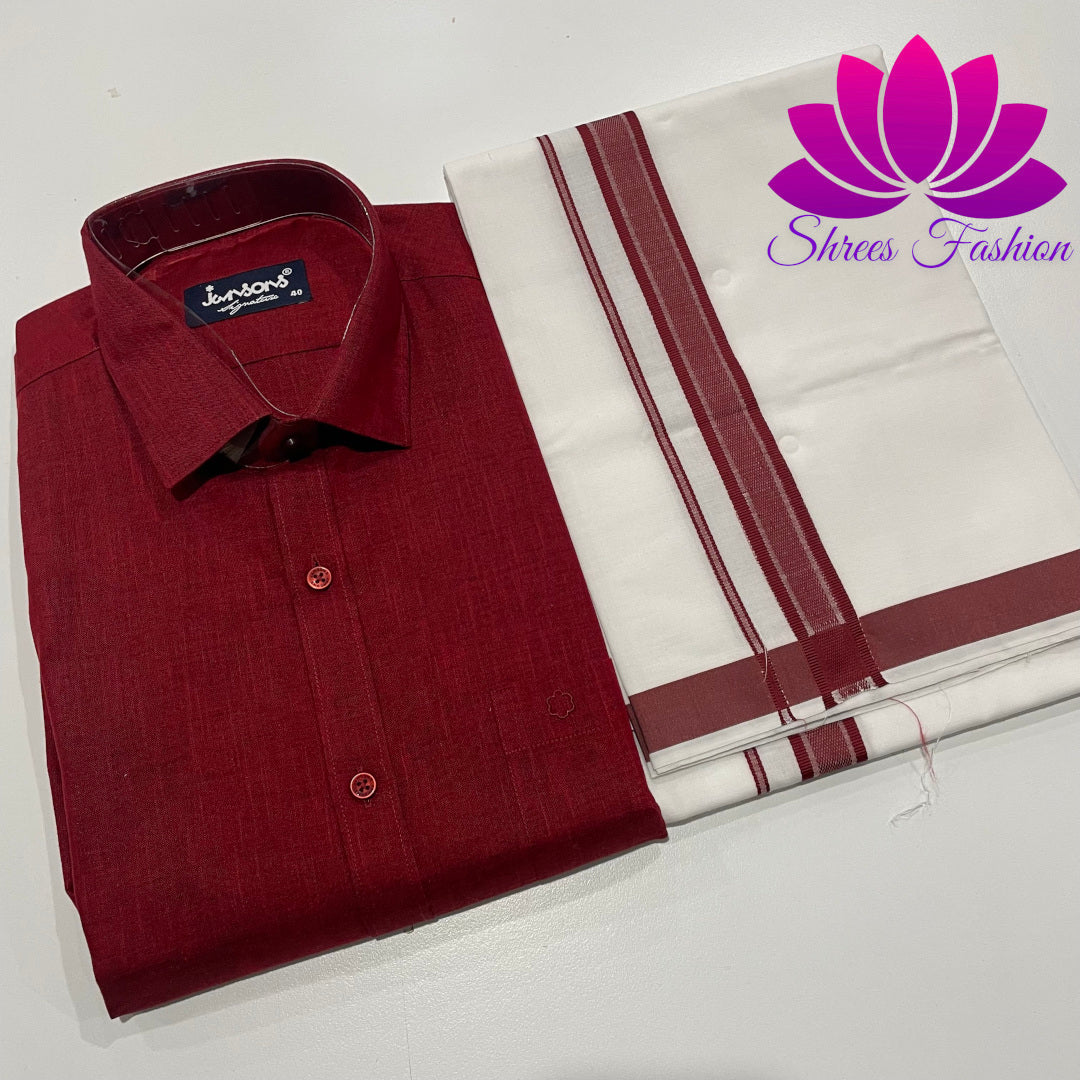 Burgundy Bliss: Maroon Shirt and Veshti/Dhoti Elegance