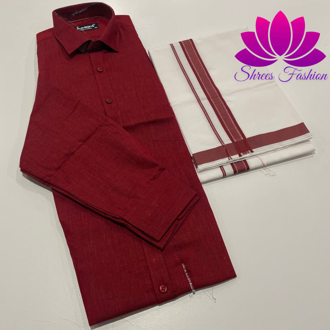 Burgundy Bliss: Maroon Shirt and Veshti/Dhoti Elegance