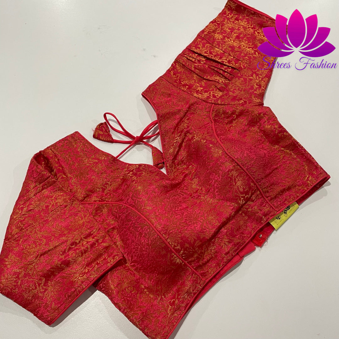 Red color saree blouse with puffed hands