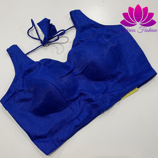 Regal Indigo: Royal Blue Raw Silk Blouse