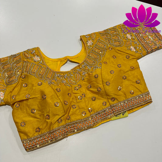 Sunshine Elegance: Yellow Blouse with All-Over Design Work