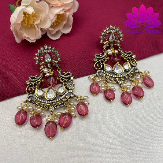 Victorian Blush: Earrings Adorned with Pinkish Beads - Shrees  Fashion Australia