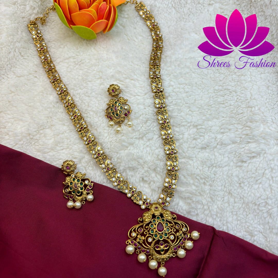 "Gilded Majesty: Matte Gold Long Haram with CZ Stone Embellishments"