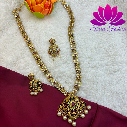 "Gilded Majesty: Matte Gold Long Haram with CZ Stone Embellishments"