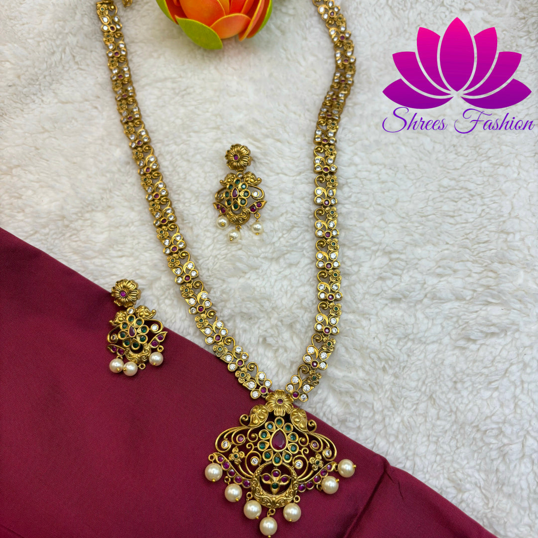 "Gilded Majesty: Matte Gold Long Haram with CZ Stone Embellishments"