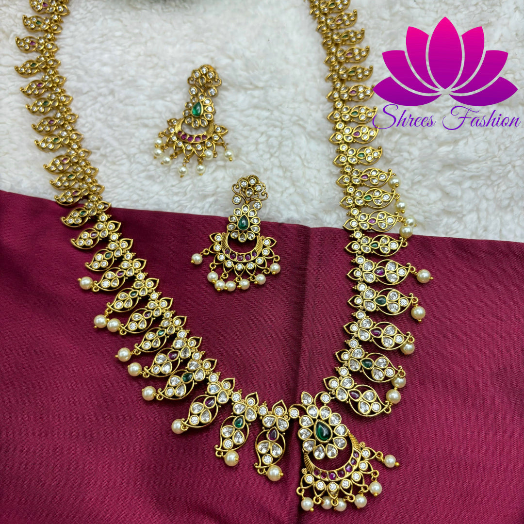 Golden Splendor: Matte Gold Long Haram with Kempu Stones"