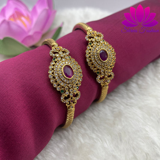 Radiant Allure: CZ Stones Kada-Style Matte Finish Bangles