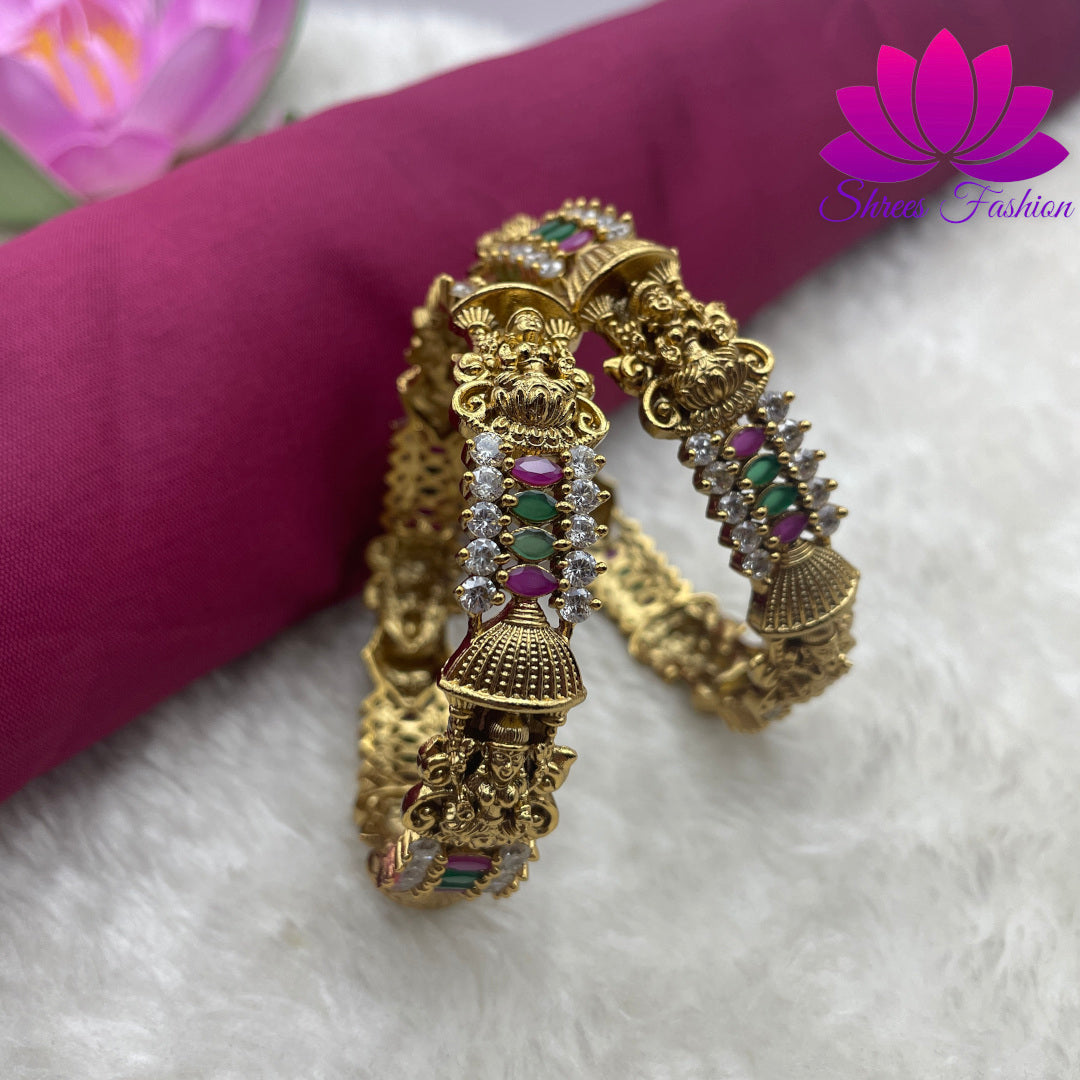 Divine Elegance: Lakshmi Design CZ Stones Matte Finish Bangles