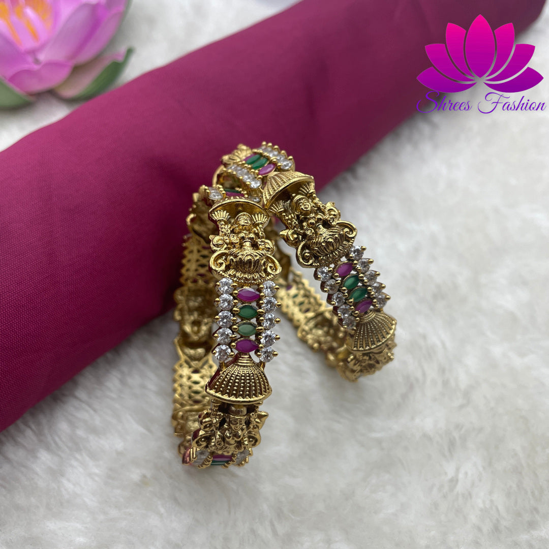 Divine Elegance: Lakshmi Design CZ Stones Matte Finish Bangles