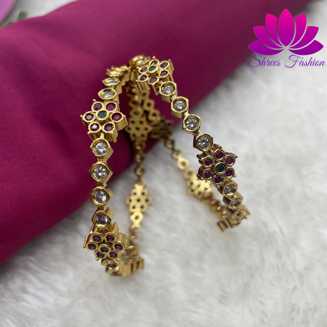 Blooms of Elegance: Flower Design Matte Finish Bangles