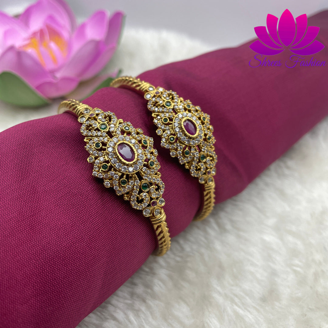 Sublime Brilliance: Very Fine CZ Stones Kada-Type Matte Finish Bangles