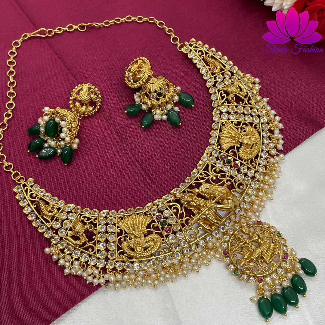 Matte Gold Finish Radha Krishna Necklace Temple Jewellery - Shrees  Fashion Australia