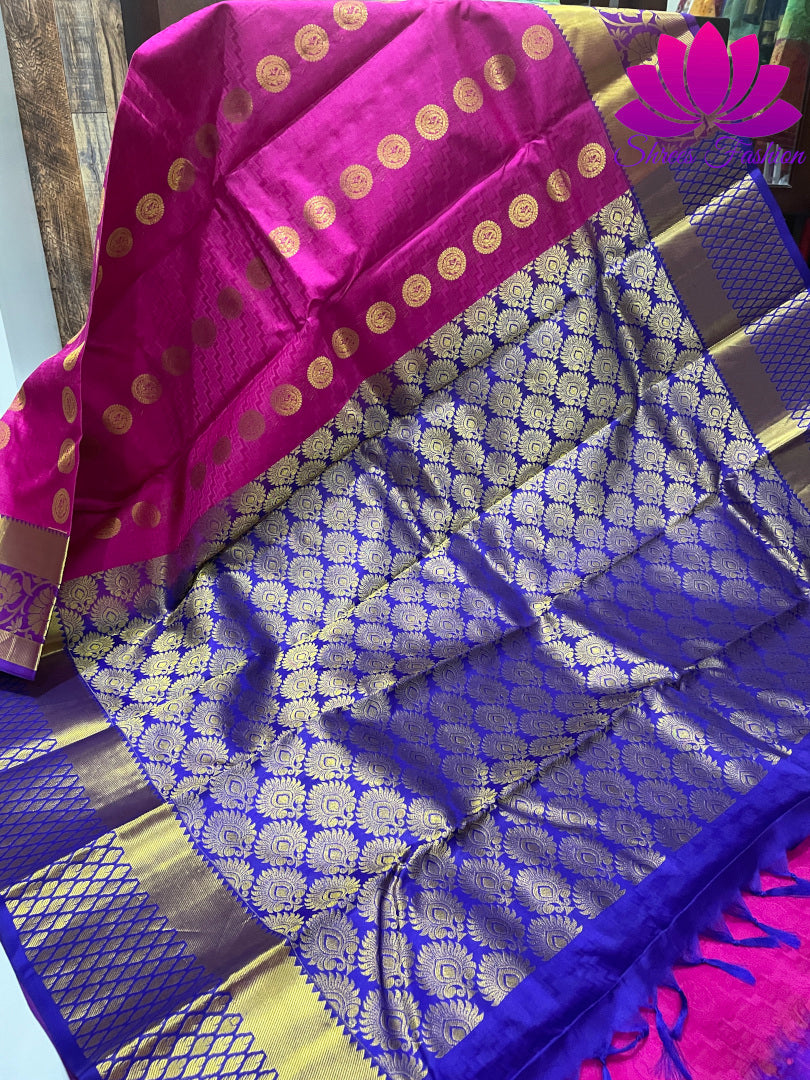 Magenta With Dark Blue Color Kanchipuram Silk Saree | Silk Mark India Certified - Shrees  Fashion Australia