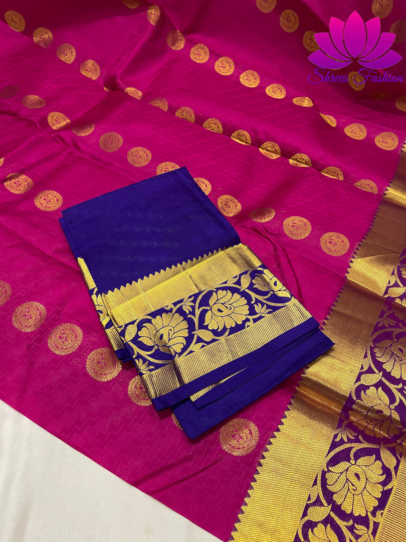 Magenta With Dark Blue Color Kanchipuram Silk Saree | Silk Mark India Certified - Shrees  Fashion Australia