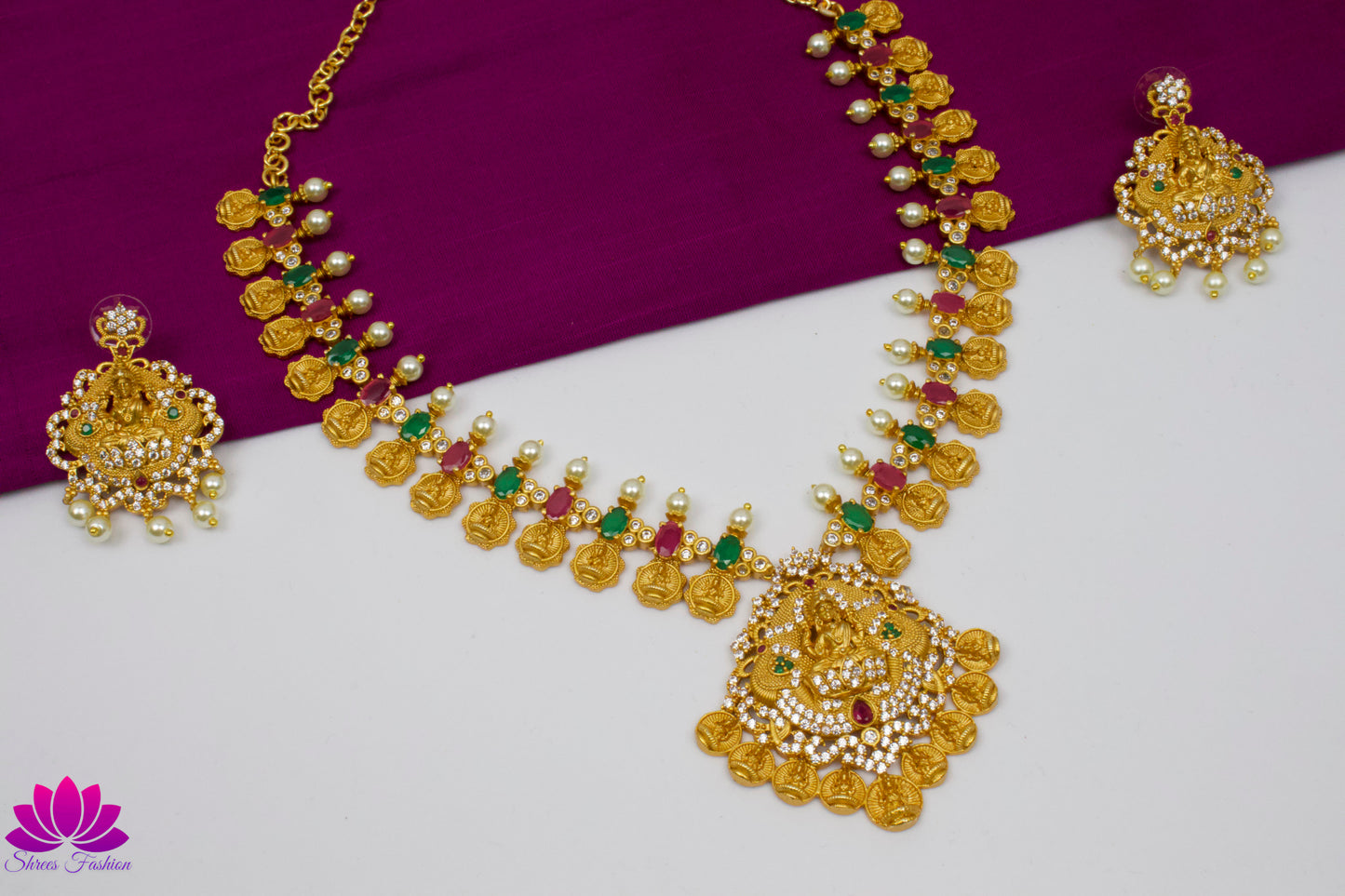 Antique Gold Finish Lakshmi Kasu Necklace