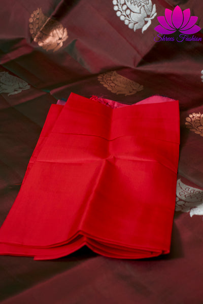 Brick Red Colour With Henna Green Dual Shade Borderless | Soft Silk Saree | Silk Mark India Certified - Shrees  Fashion Australia